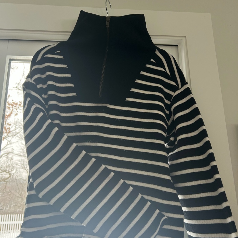 J. Crew Black & White Striped Zip-Up Turtleneck Sweater